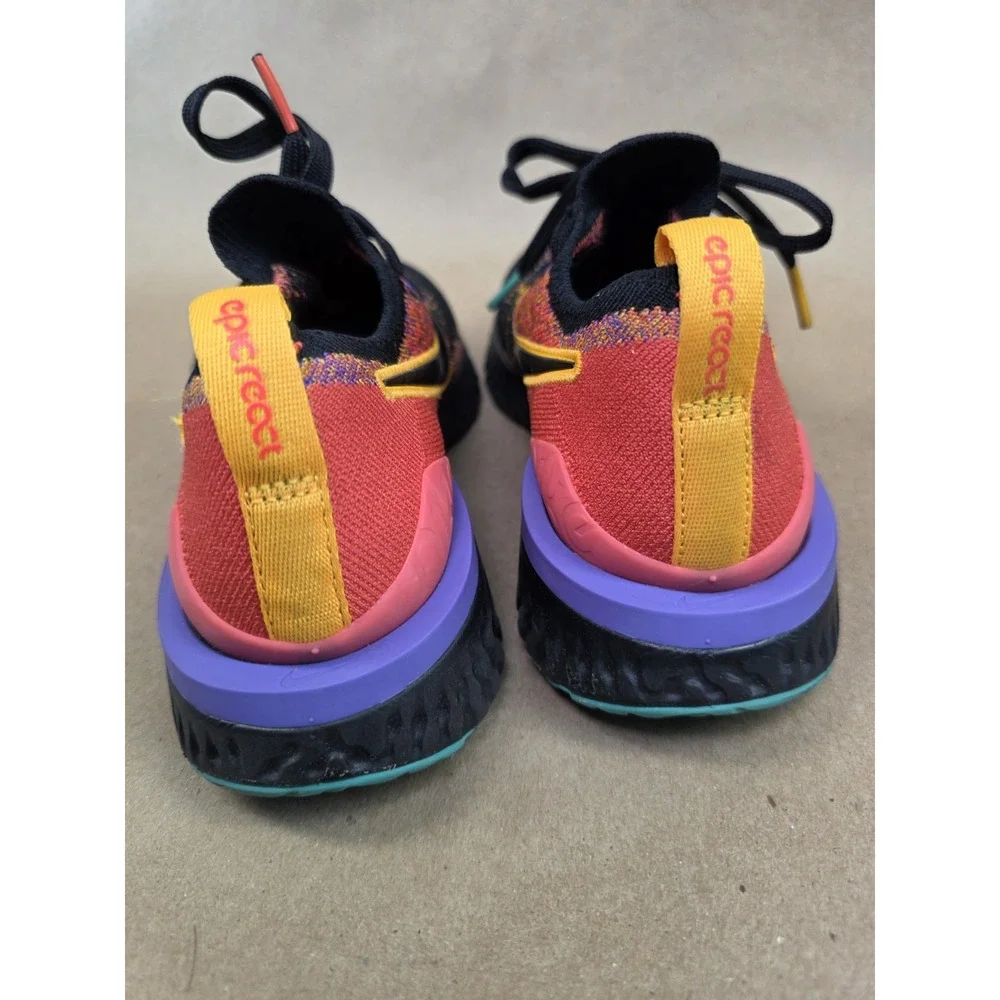 Nike Epic (Sz 5) React Flyknit 2 Women's Running Shoes Black Ember Sneakers